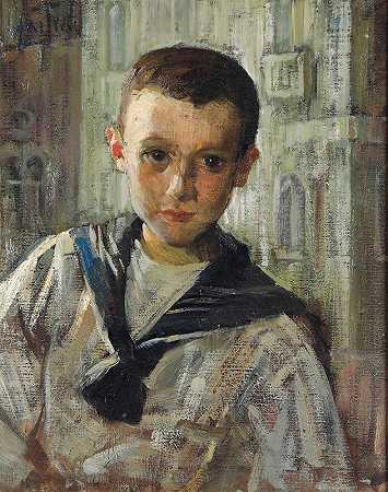 安吉洛·巴尔比之子乔治的肖像`Ritratto di Giorgio, figlio di Angelo Balbi by Alessandro Milesi