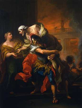 埃涅阿斯从特洛伊大火中救出他的父亲`Aeneas Rescuing his Father from the Fire at Troy by Charles-André van Loo