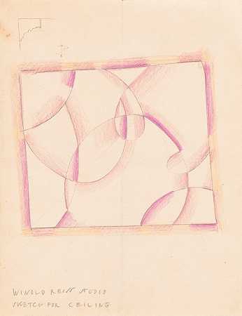 屏风和天花板的室内设计。][平面图、立面图和详图]`Interior designs for screens and ceilings.] [Drawing of plans, elevation, and details (1910) by Winold Reiss