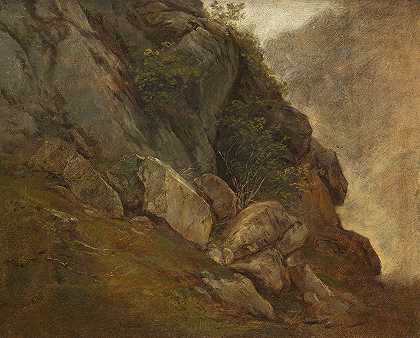 岩石表面的自然研究`Naturstudie einer Felswand (Ca. 1838) by Friedrich Gauermann
