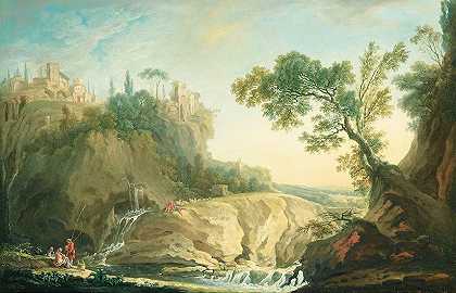 湍急的风景`Landscape With Torrent (1750) by Nicolas Jacques Julliard