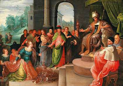 示巴女王和所罗门王`The Queen of Sheba and King Solomon by Workshop of Frans Francken the Younger