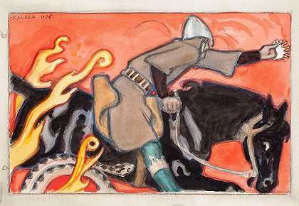 骑士与蛇王`The Knight and the Snake King (1906) by Akseli Gallen-Kallela