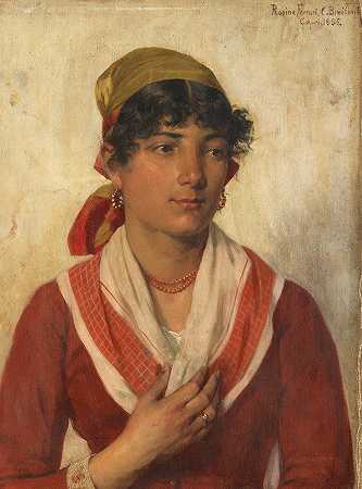 罗西娜·法拉利肖像`Porträt der Rosina Ferrari (1885) by Carl Breitbach