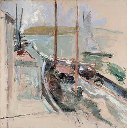 港口景象`Harbor Scene (circa 1900) by John Henry Twachtman