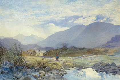卡佩尔·居里与斯诺登和远处的格莱德夫妇，北威尔士`Capel Curig With Snowdon And The Glyders In The Distance, North Wales by Alfred William Hunt