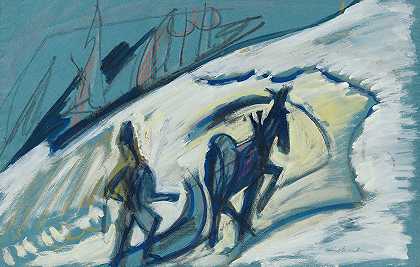 骑着马拉雪橇的农民`Bauer mit Pferdeschlitten (1927) by Ernst Ludwig Kirchner