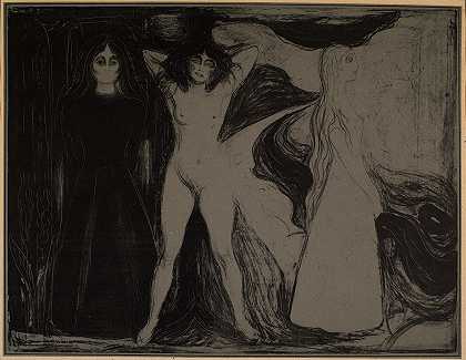 斯芬克斯女人分三个阶段`The Sphynx Woman in Three Stages (1980) by Edvard Munch