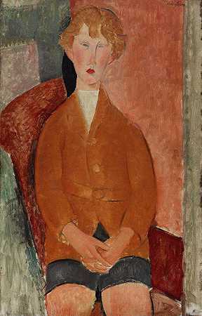 穿短裤的男孩`Boy in Short Pants (About 1918) by Amedeo Modigliani