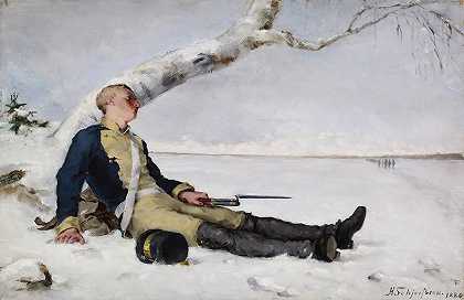 雪地里受伤的战士`Wounded Warrior In The Snow (1880) by Helene Schjerfbeck