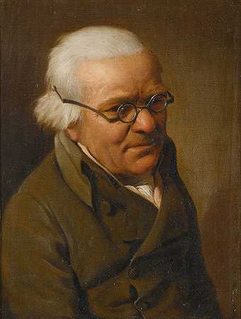 一位白发男子的肖像，半身，戴着眼镜`Portrait Of A White~Haired Man, Half Length, Wearing Glasses (1807) by Louis Léopold Boilly