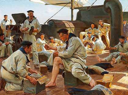 在船上休息一天。`En lappedag ombord (1899) by Erik Henningsen