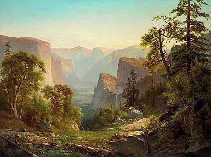 1865年加利福尼亚州约塞米蒂山谷的景色`View of the Yosemite Valley, in California, 1865 by Thomas Hill