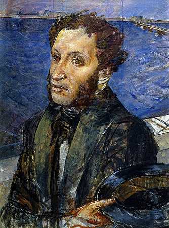 亚历山大·普希金肖像`Portrait of Alexander Pushkin by Kuzma Petrov-Vodkin