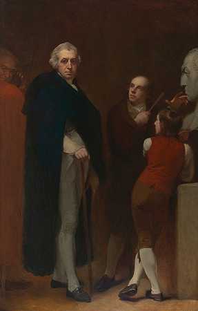 约翰·弗拉克斯曼模仿威廉·海利的半身像`John Flaxman Modeling the Bust of William Hayley (1795 to 1796) by George Romney