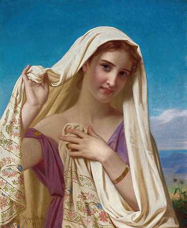 戴面纱的年轻女孩`Young Girl In A Veil (1880) by Hugues Merle