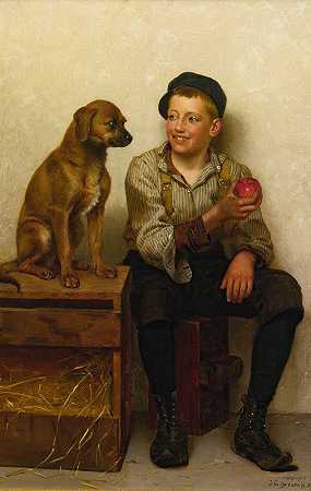逗弄小狗`Teasing The Pup by John George Brown