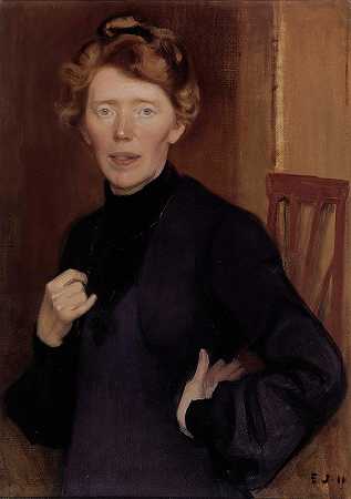 特斯拉·胡尔廷肖像`Portrait Of Tekla Hultin (1905) by Eero Järnefelt