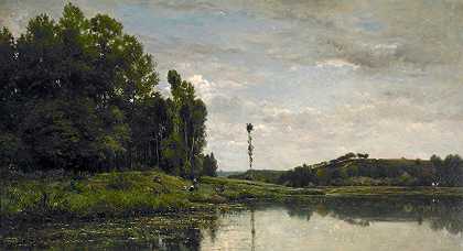 奥弗斯的瓦兹河岸`Banks of the Oise at Auvers (1863) by Charles François Daubigny