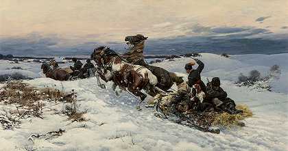 狩猎归来`Return from the hunt (1887) by Bohdan von Kleczynski