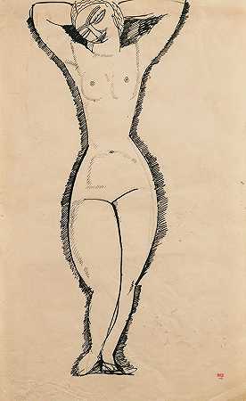 没有脸，文胸`Nu De Face, Bras Levés (1911) by Amedeo Modigliani