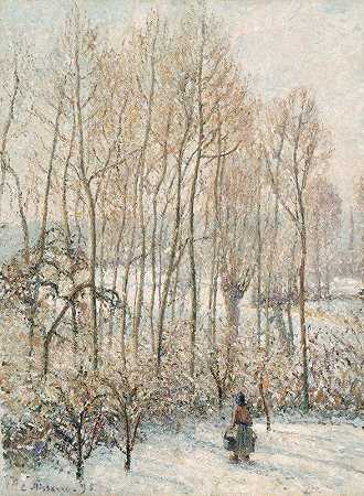 早晨阳光照在雪上，埃拉格尼河畔`Morning Sunlight on the Snow, Eragny sur Epte (1895) by Camille Pissarro