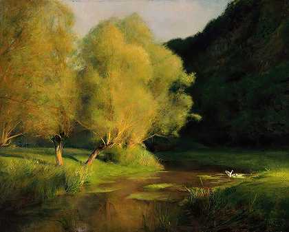 柳树`Willows by a Stream  (1908) by a Stream  by Pascal-Adolphe-Jean Dagnan-Bouveret