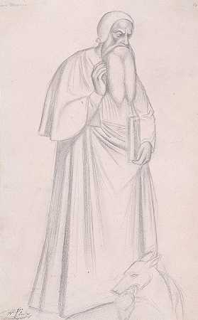 佛罗伦萨S.玛丽亚·诺维拉安德里亚·迪·博纳乌托之后的人物研究`Figure Study after Andrea di Bonaiuto, S. Maria Novella, Florence (1835–38) by Jean-Hippolyte Flandrin