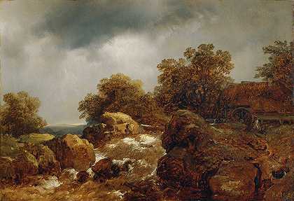 岩石景观`Felsige Landschaft (1855) by Remigius Adrianus van Haanen