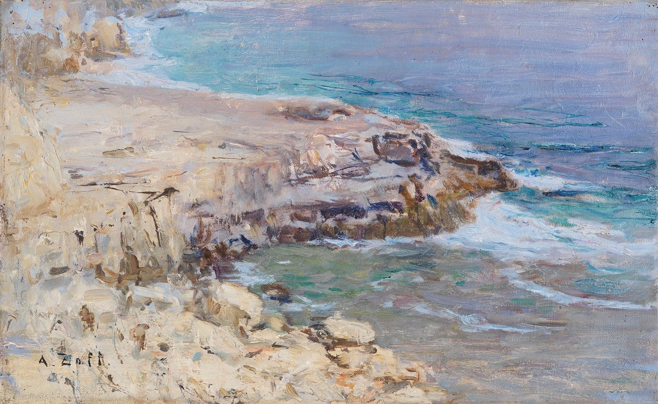 岩石海岸地区`Felsige Küstenpartie (Ca. 1900 1920) by Alfred Zoff