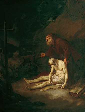 圣隐士安东尼和保罗`Die heiligen Eremiten Antonius und Paulus (1765) by Martin Johann Schmidt