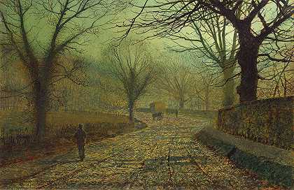斯泰普顿公园，靠近庞特夫拉特`Stapleton Park, near Pontefract (1877) by John Atkinson Grimshaw