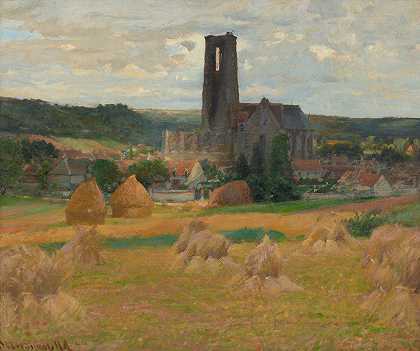 法兰西岛拉尚干草堆`Haystacks, Lachant, Ile~de~France by Robert William Vonnoh
