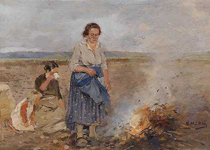 马铃薯收获火`Kartoffelernte Feuer by Hugo Mühlig