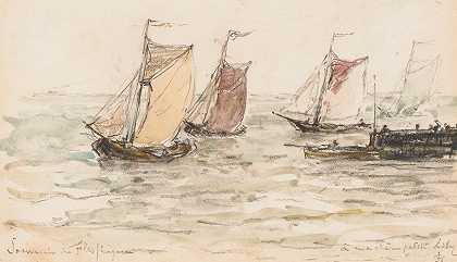 在斯凯尔特河上航行的渔船`Zeilende vissersschepen op de Schelde (c. 1851 c. 1924) by Carel Nicolaas Storm van &;s-Gravesande