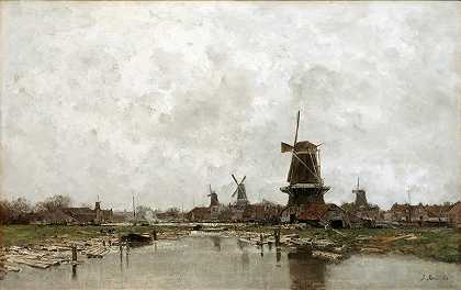 五座风车`The Five Windmills (1878) by Jacob Maris