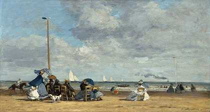 特鲁维尔海滩`Beach at Trouville (1864 1865) by Eugène Boudin