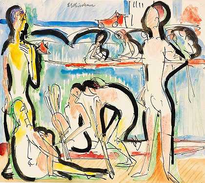 窗格玻璃`Ruderer (1928) by Ernst Ludwig Kirchner