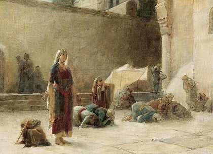 耶路撒冷的圣殿`Le Parvis Du Saint Sepulcre a Jerusalem by Theodoros Ralli