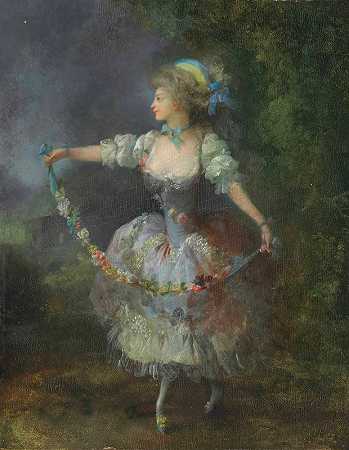 一个戴着花环跳舞的女孩`A Girl Dancing With A Garland Of Flowers by Jean-Frédéric Schall