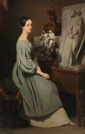 玛丽·d&公主奥尔良在她的工作室里`Princess Marie dOrléans in Her Studio (c. 1838) by Ary Scheffer