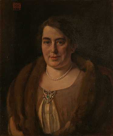 安德烈·范·韦泽尔的第二任妻子阿德勒·范·米克伦`Adèle van Meekren, de tweede echtgenote van Andries van Wezel (1912) by Willem Witsen