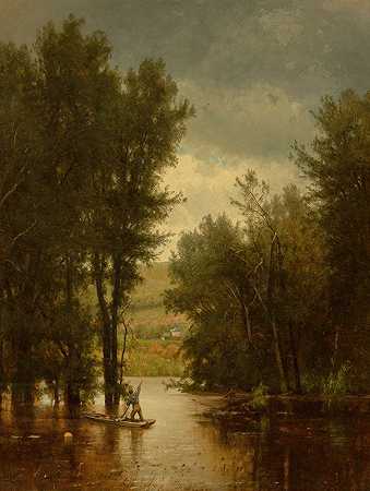特拉华州的洪水`Flood on the Delaware (1880) by Worthington Whittredge