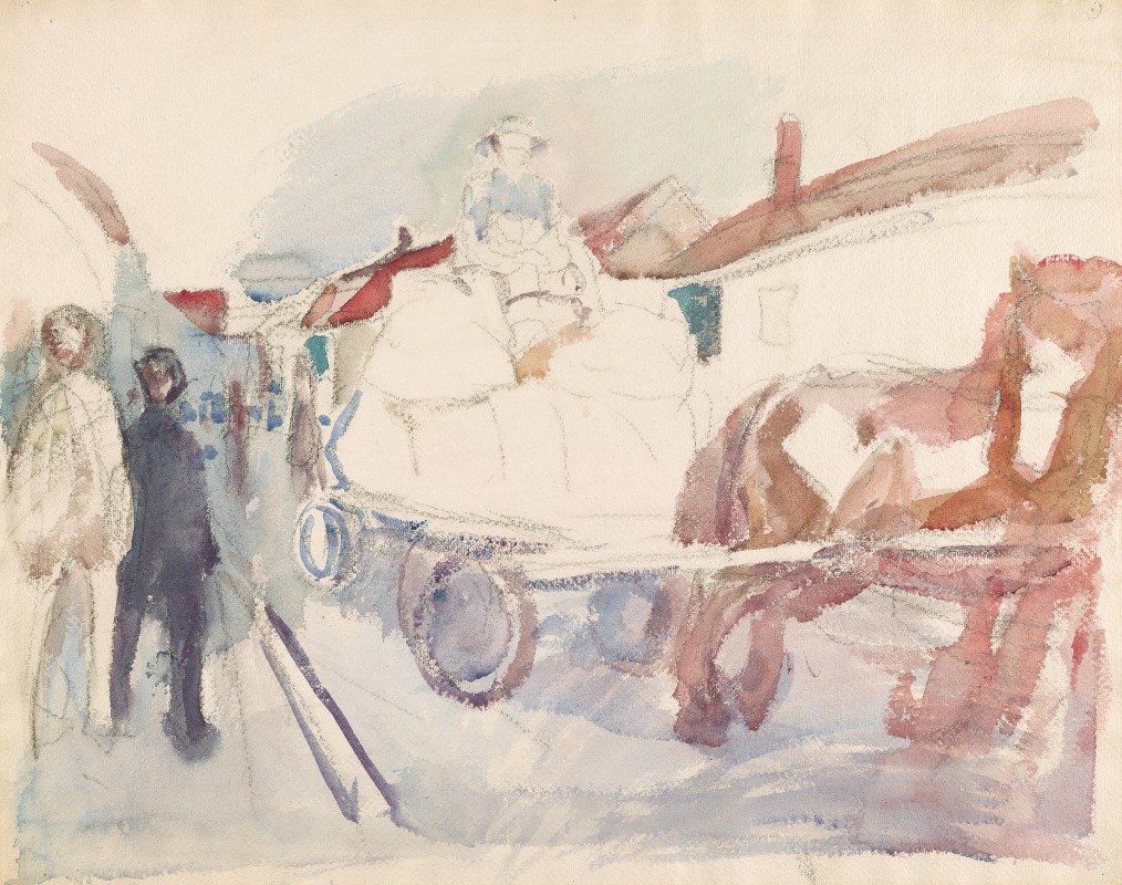 大门里的马车`Hest og vogn i gate (Ca 1920) by Edvard Munch