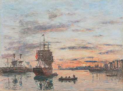 勒阿弗尔。前端`Le Havre. L’avant port (1885) by Eugène Boudin