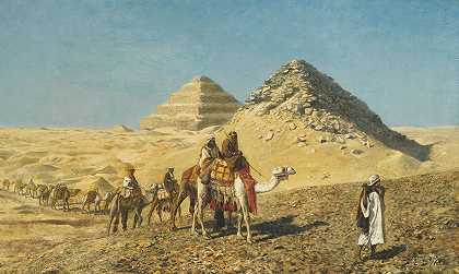 埃及金字塔中的骆驼队`Camel Caravan Amid The Pyramids, Egypt by Edwin Lord Weeks