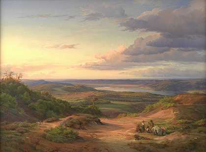 日德兰岛Himmelbjerget附近的风景。前景是一个吉普赛家庭`A Landscape near Himmelbjerget, Jutland. In the Foreground a Gypsy Family (1842) by Louis Gurlitt