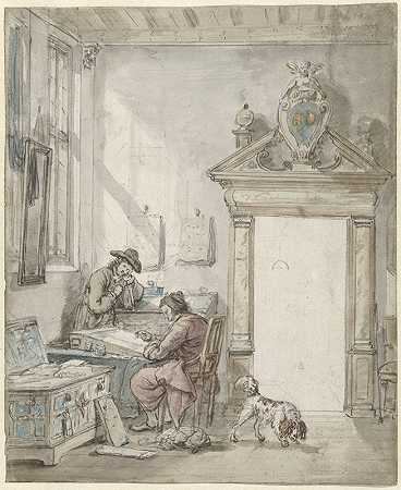 室内场景：写字台旁的写手`Interieurscène met schrijvende man aan een lessenaar (1763 ~ 1826) by Abraham Van Strij
