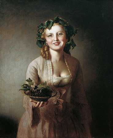 莱西带着葡萄`Lexi with the grapes (before 1890) by Johann Baptist Reiter