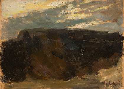 阳光普照的风景`Landscape with the sun shining through (1907) by Tadeusz Makowski